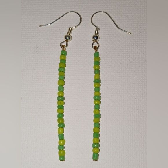 CLEARANCE  Light and medium green beaded earrings minimalist hippie lagenlook - Picture 2 of 3